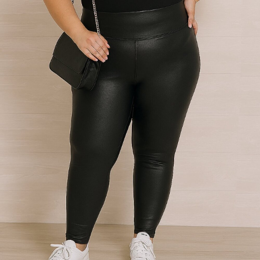 Amazon Branded Women's Black Faux Leather High Rise Casual Leggings size 2X